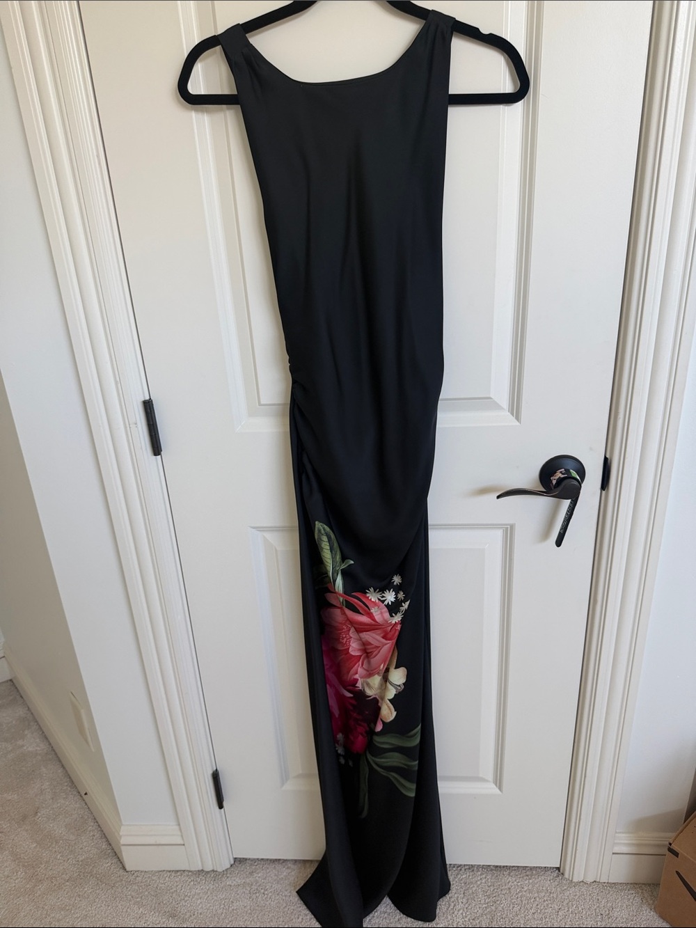 BHLDN Black Maxi Jumpsuit with Red Floral Accent